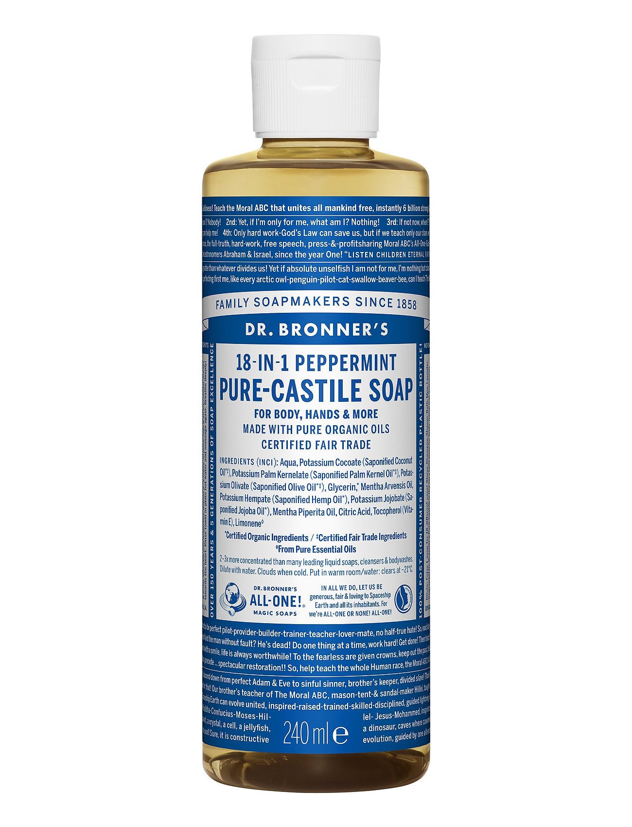 18-In-1 Castile Liquid Soap Peppermint Beauty Women Home Hand Soap Liquid Hand Soap Nude Dr. Bronner’s