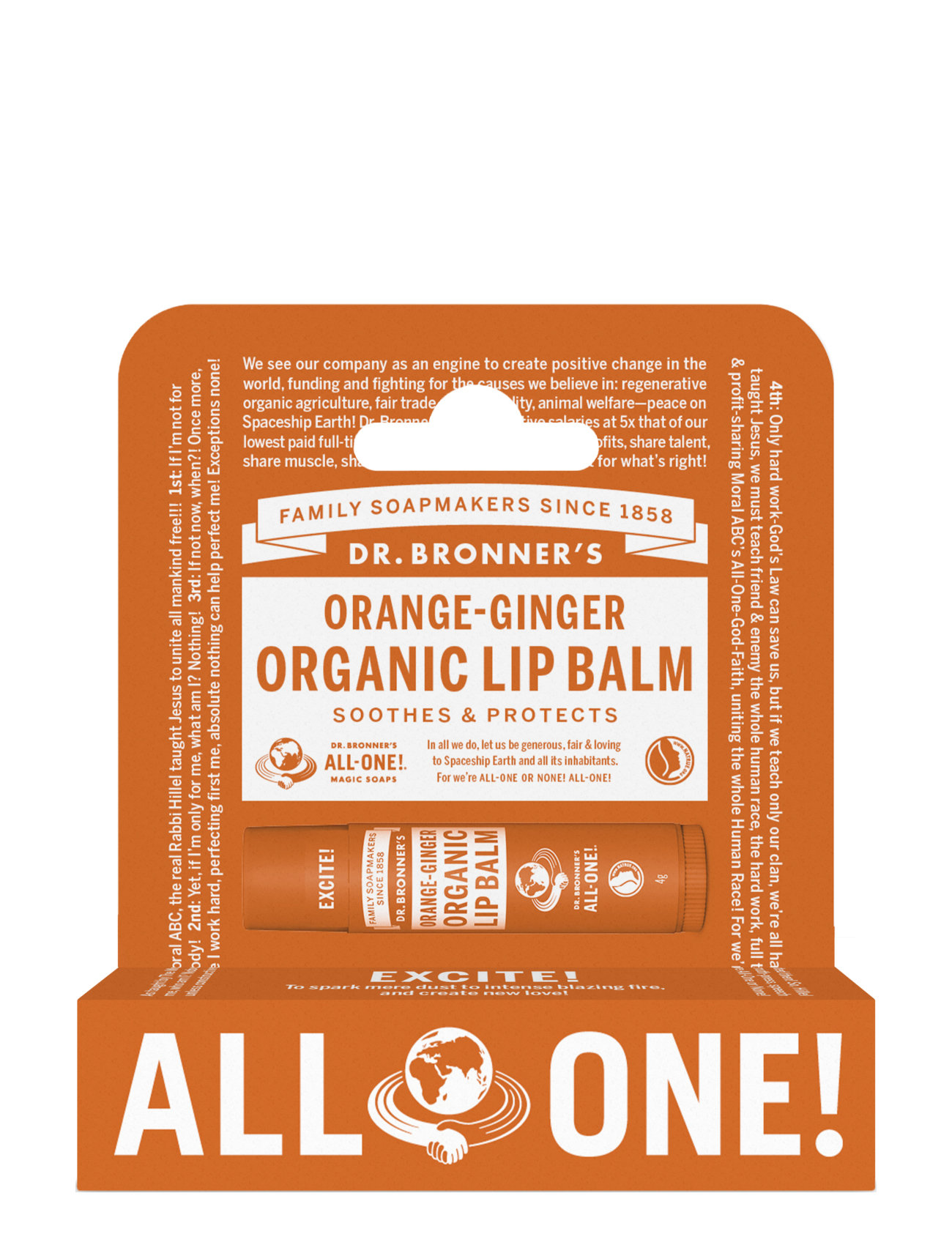 Orange-Ginger Organic Lip Balm Hang Pack Læbebalsam Lip Balm Nude Dr. Bronner’s