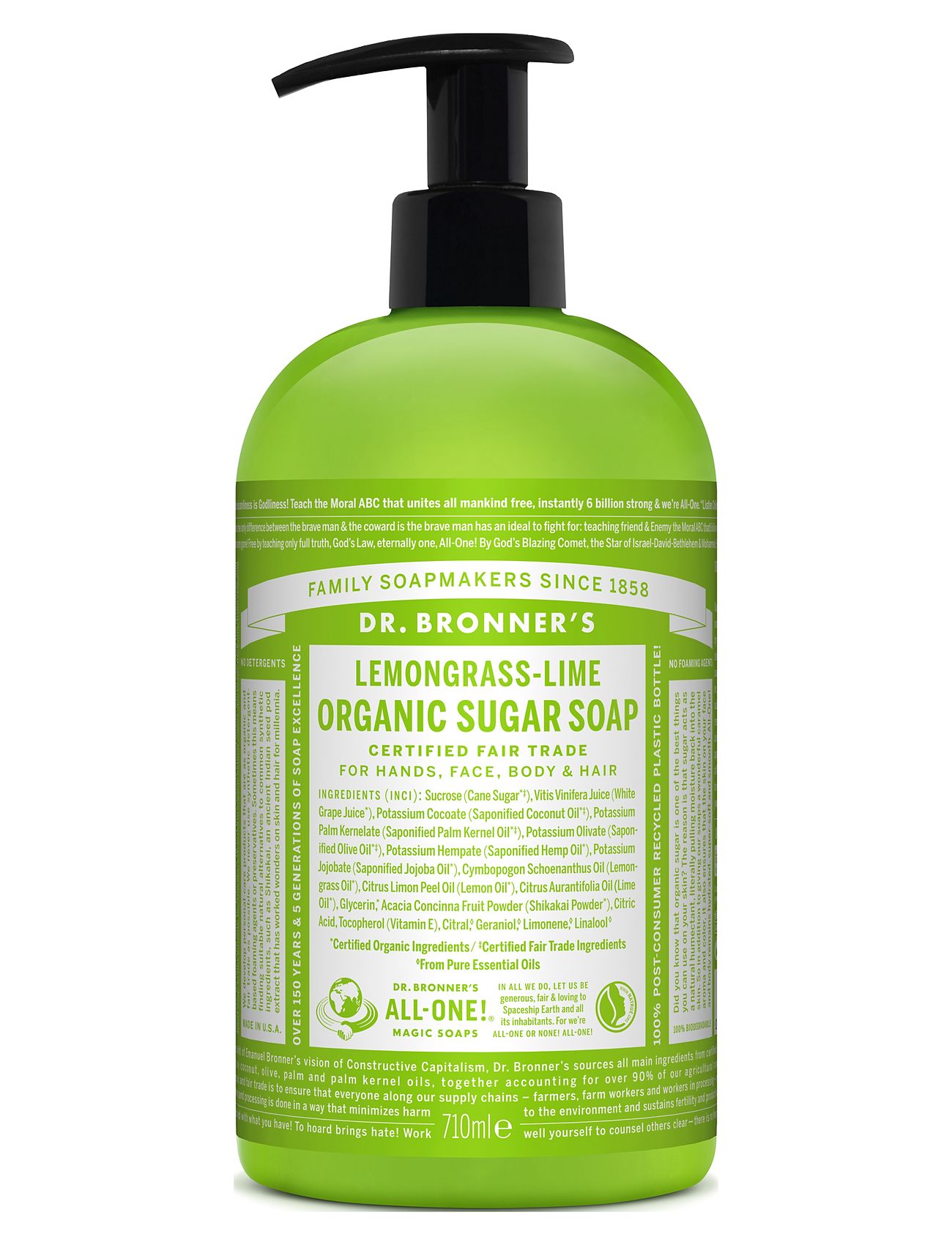 Sugar Soap Lemongrass-Lime Beauty Women Home Hand Soap Liquid Hand Soap Nude Dr. Bronner’s