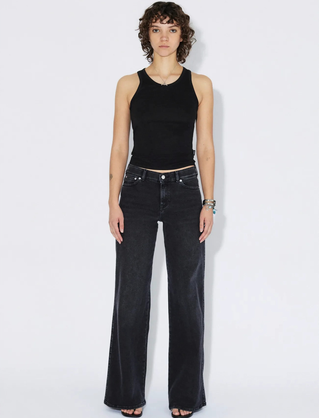 Dr Denim Zila Mid Wide, M x 34, Black, Jeans > Vidde, Dame