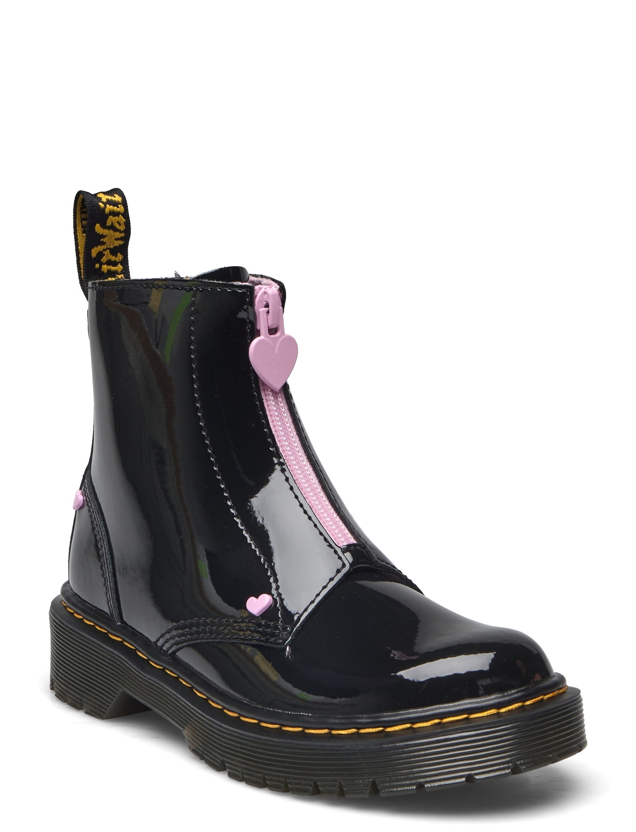 Bex Heart Zip Boot J Black+Pale Pink Patent Lamper Boots Støvler Black Dr. Martens