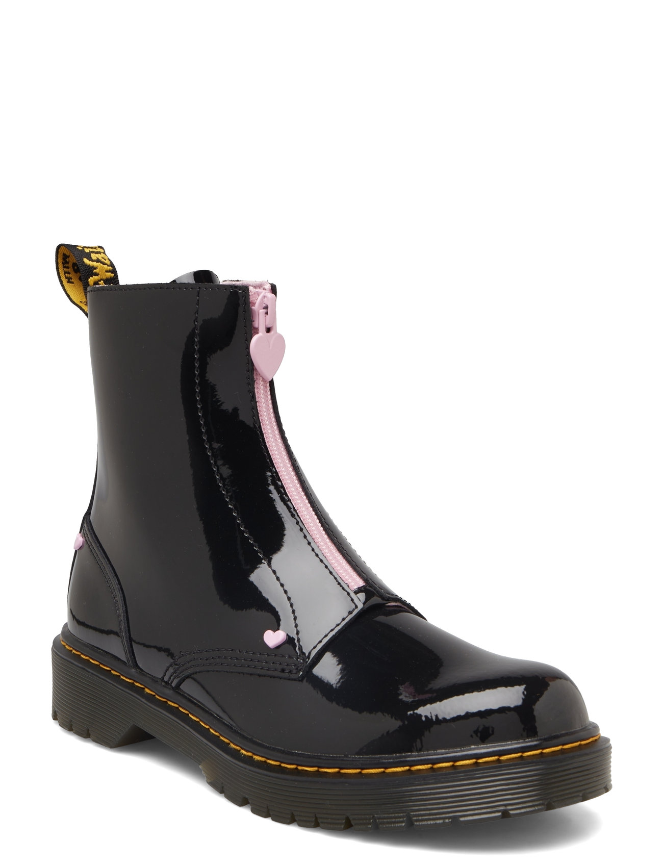 Bex Heart Zip Boot Y Black+Pale Pink Patent Lamper Boots Støvler Black Dr. Martens