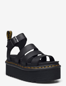 Blaire Quad Black Hydro Leather - platform sandals - black