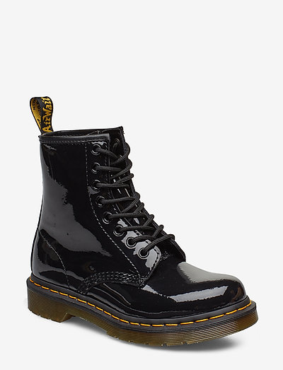 1460 W Black Patent Lamper - laced boots - black