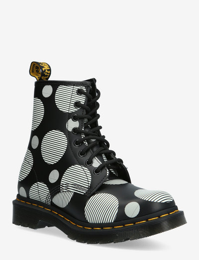 1460 Black+White Polka Dot Smooth - flat ankle boots - black+white