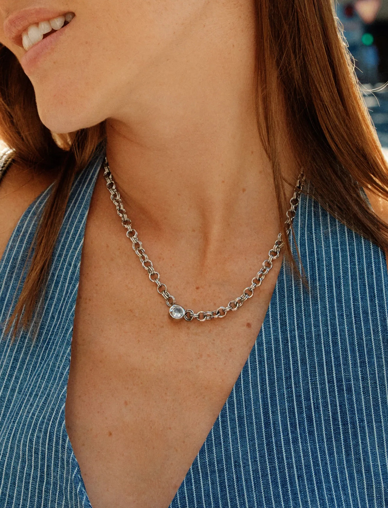 Edblad Ocean Gem Necklace L Steel, One Size, Silver, Halskæder > Kædehalskæder, Dame