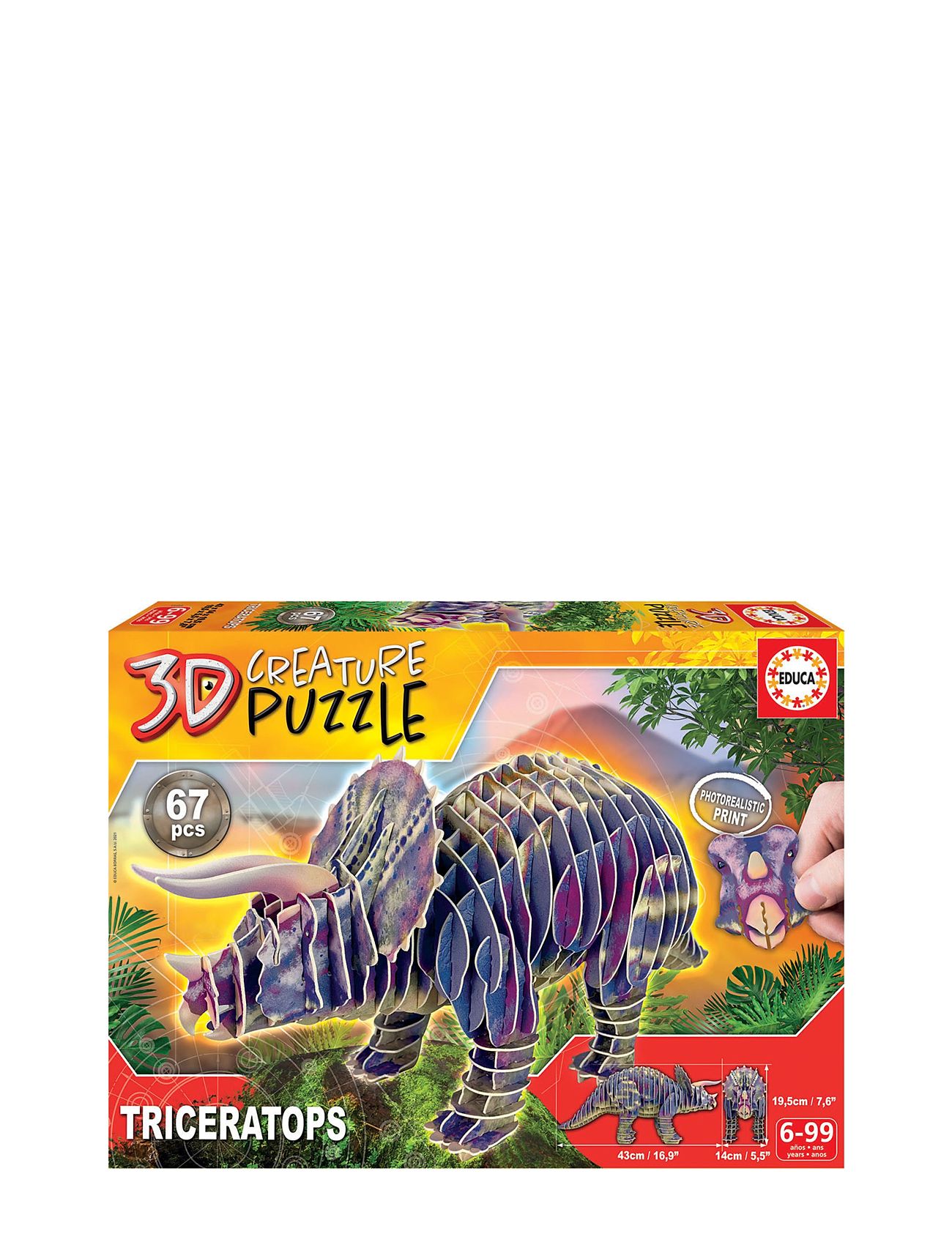 Educa Triceratops 3D Creature Puzzle Toys Puzzles And Games Puzzles 3d Puzzles Multi/patterned Educa