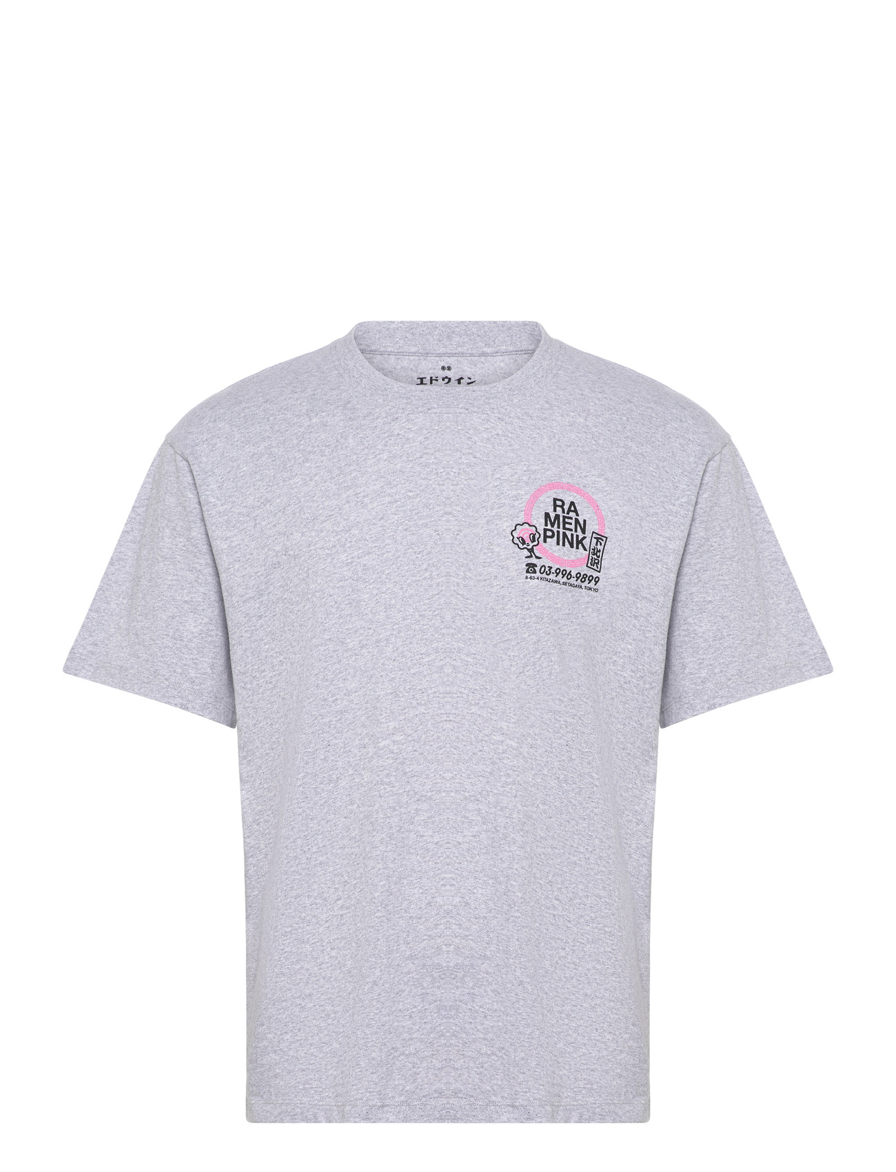Edwin Ramen Pink T-Shirt-Grey Marl, M, Grey, T-Shirts > Kortærmede, Herre