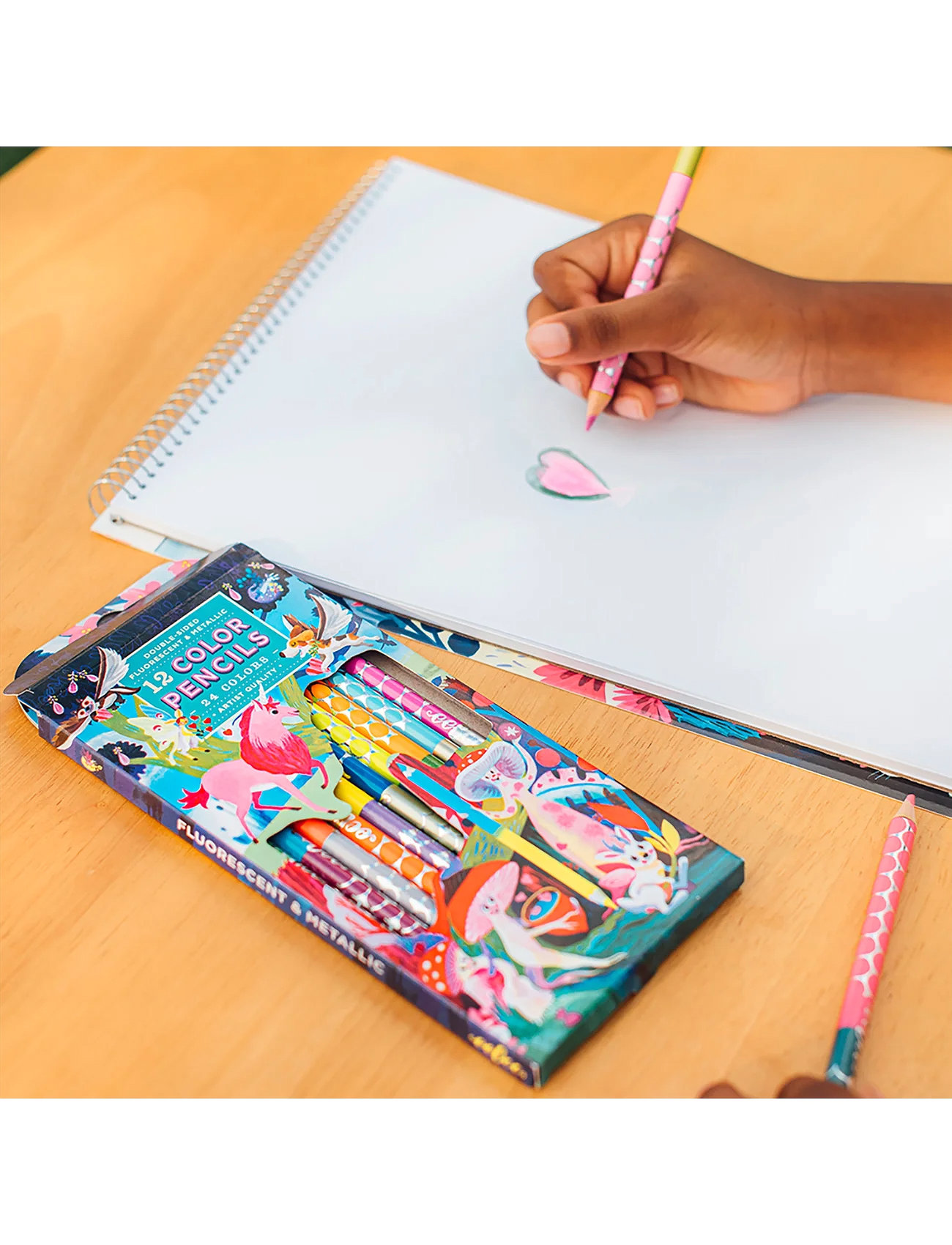 Eeboo 12 Colour Pencils - Double Sided Neon Metallic - Magical Creatures, One Size, Multi/patterned, Tegning > Farveblyanter, Børn