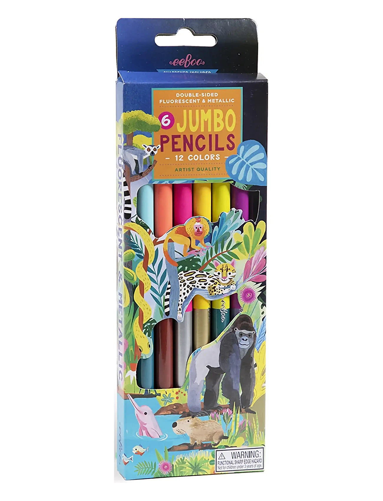 6 Jumbo Pencils - Rainforest - Neon/Metallic Toys Creativity Drawing & Crafts Drawing Coloured Pencils Multi/patterned Eeboo