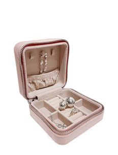 Small Jewellery Box Organiser for Travel Pink Jewelry Case in Faux Leather for Earrings Rings Necklaces Gifts for Women by Lily England