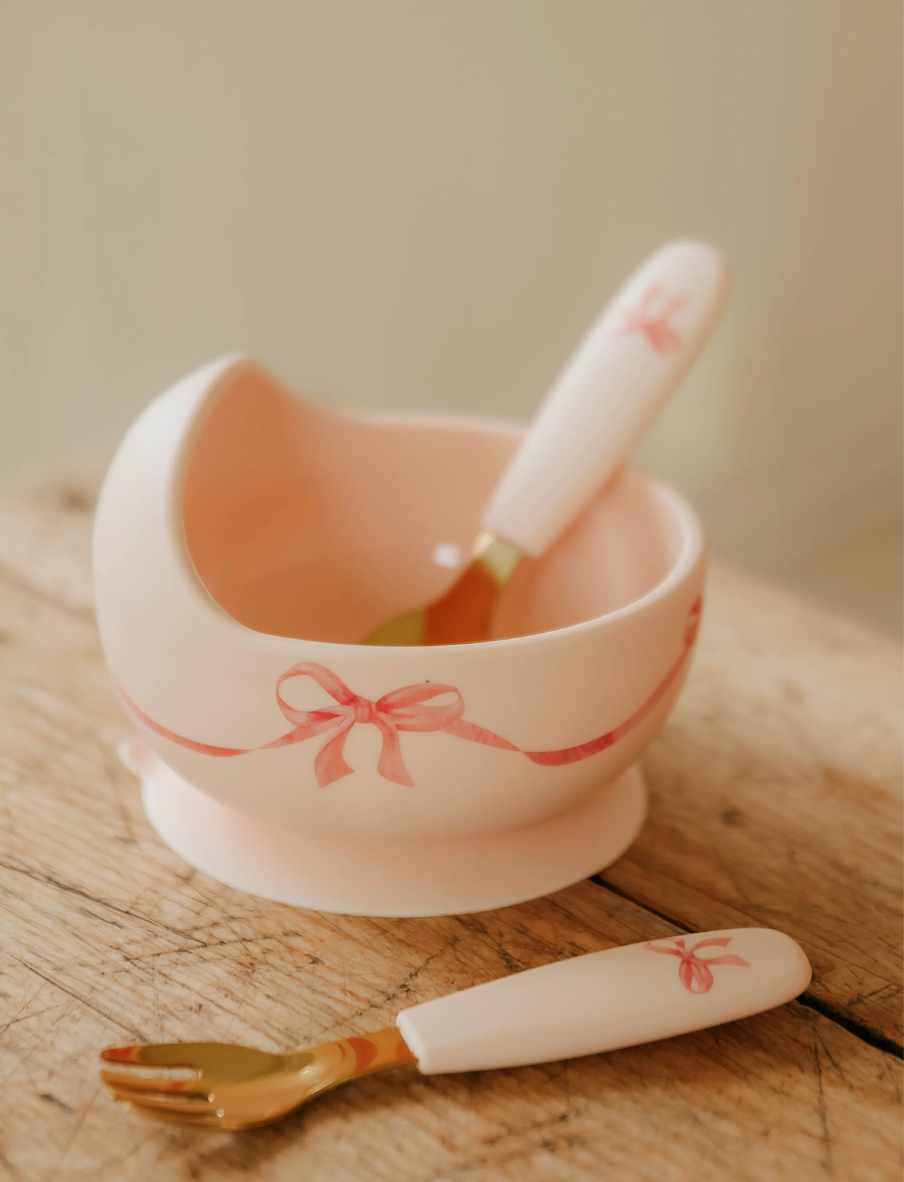 Elodie Details Silicone Bowl Set Rosy Bow, One Size, Pink, Baby Feeding > Baby Dinner Sæt, Børn