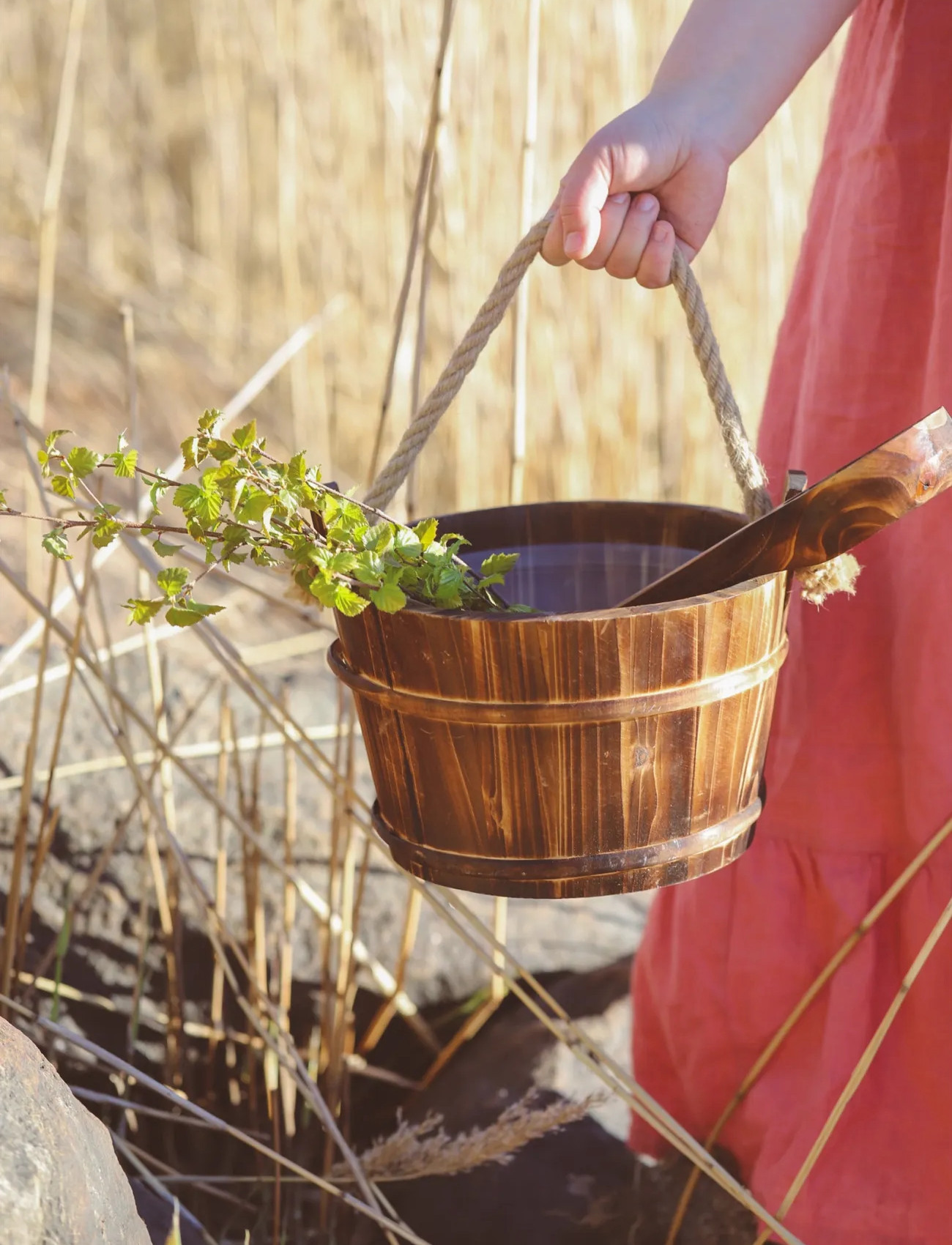 Emendo Bucket With A Rope + Ladle, One Size, Nude, Skin Care > Accessories For Sauna, Dame