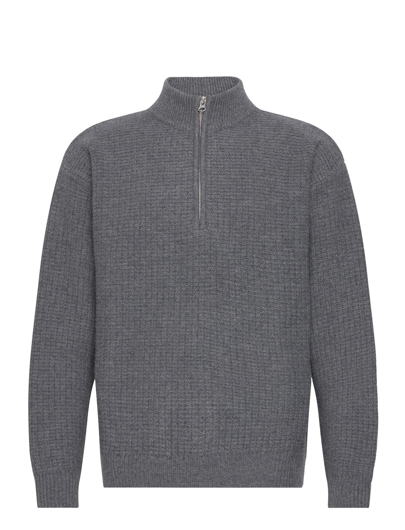 Esmakoto Ls T-Neck Half Zipper Knit Grey Enkel Studio
