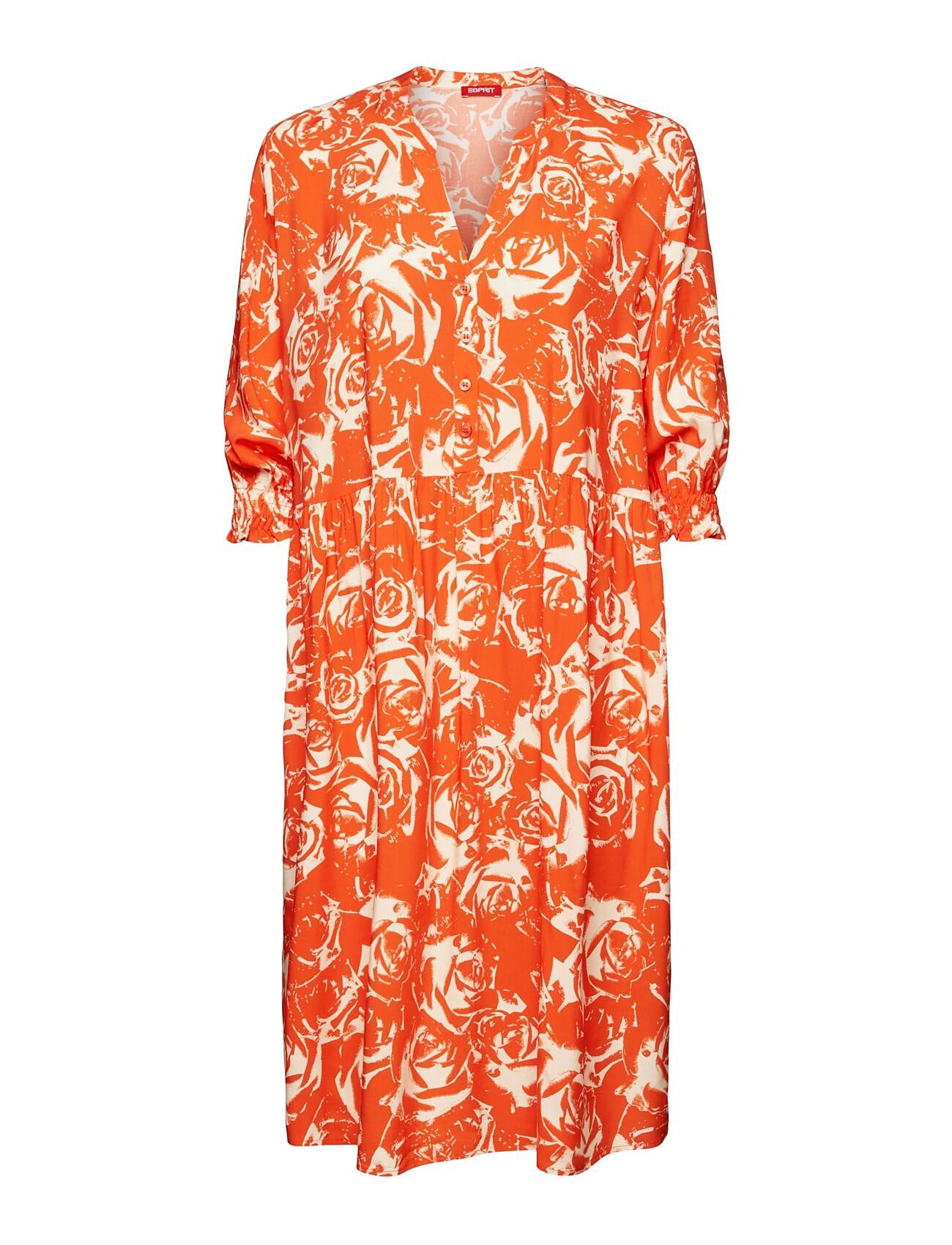 Dresses Light Woven Knälång Klänning Orange Esprit Casual
