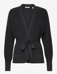 Knitted cardigan with tie belt - BLACK