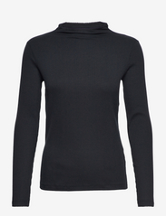 Ribbed long sleeve top, cotton blend - BLACK