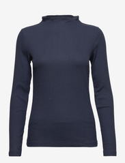 Ribbed long sleeve top, cotton blend - NAVY