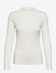 Ribbed long sleeve top, cotton blend - OFF WHITE