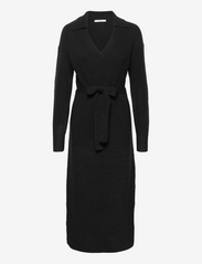 Belted midi dress, wool blend - BLACK