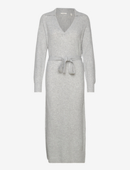 Belted midi dress, wool blend - LIGHT GREY 5