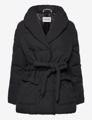 Quilted puffer jacket with belt - BLACK