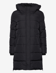Quilted coat with rib knit details - BLACK