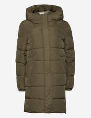 Quilted coat with rib knit details - DARK KHAKI