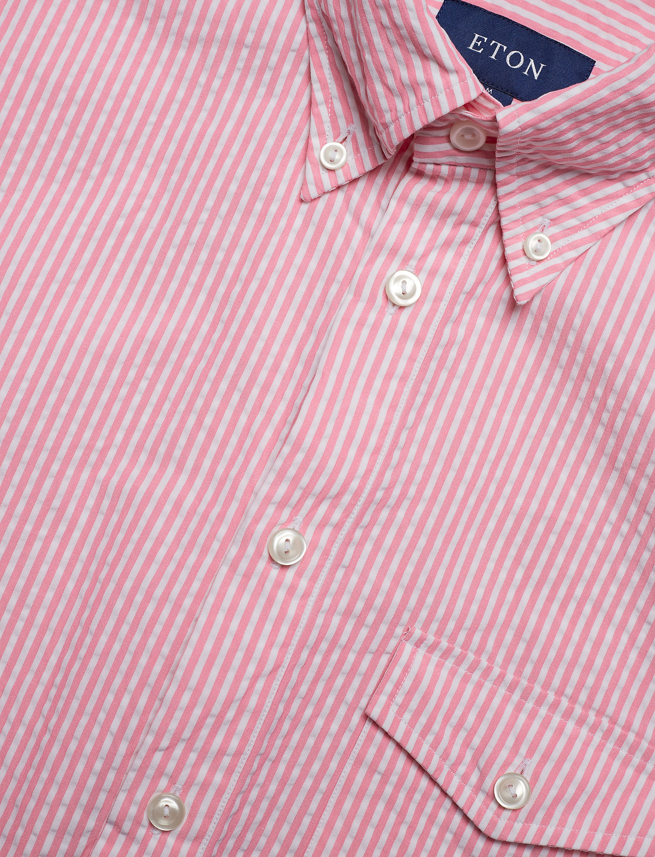 Eton - Navy Striped Seersucker Short Sleeve Popover Shirt - basic-hemden - pink/red - 2