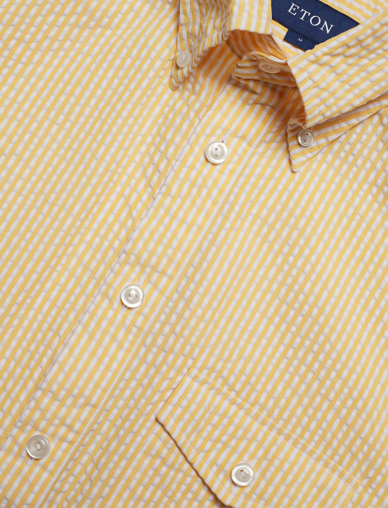 Eton - Navy Striped Seersucker Short Sleeve Popover Shirt - basic-hemden - yellow/orange - 2