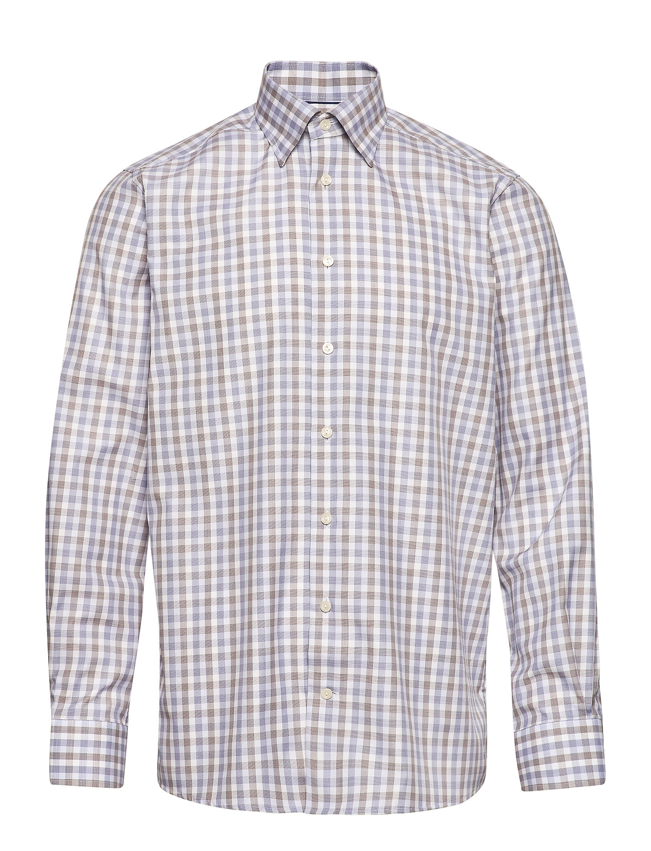 Eton Blue & Brown Gingham Checked Twill Shirt Skjorta Casual Blå [Color: BLUE ][Sex: Men ][Sizes: 37,38,41 ]