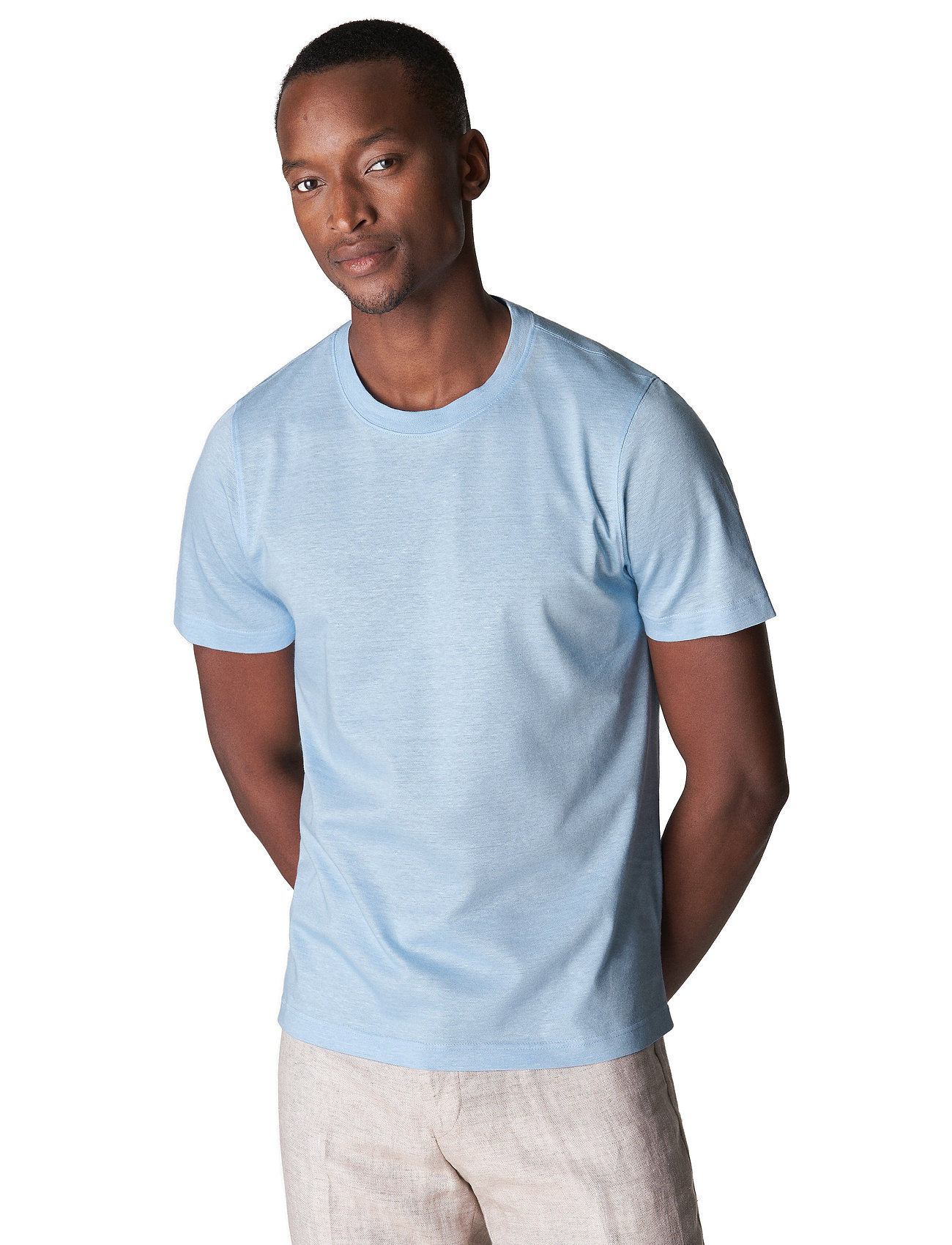 Eton - Men's shirt: Casual  Cotton Linen knit - t-shirts - light blue - 0