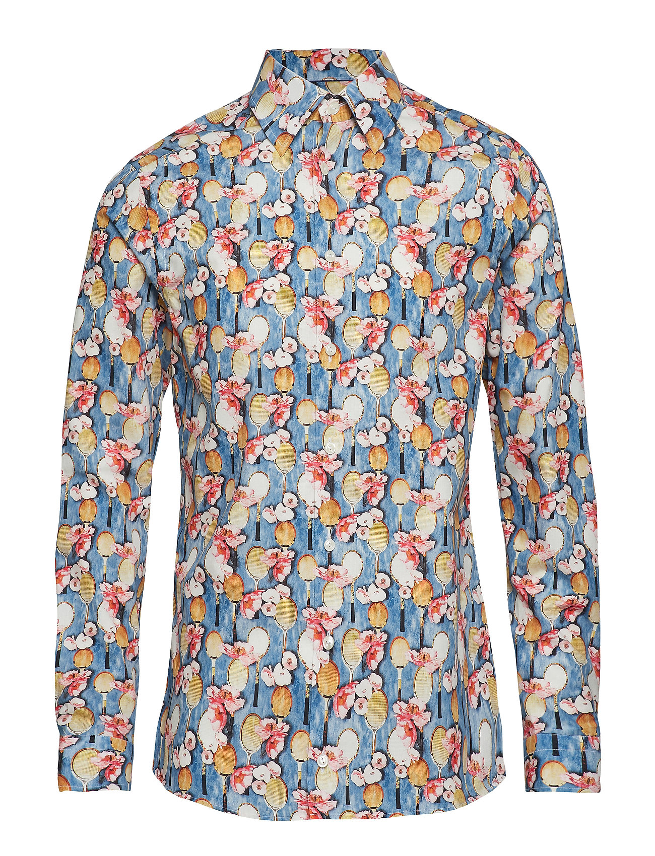 Tennis Racket Flower Print Poplin Shirt Overhemd Casual Multipatroon Eton eton kopen in de aanbieding