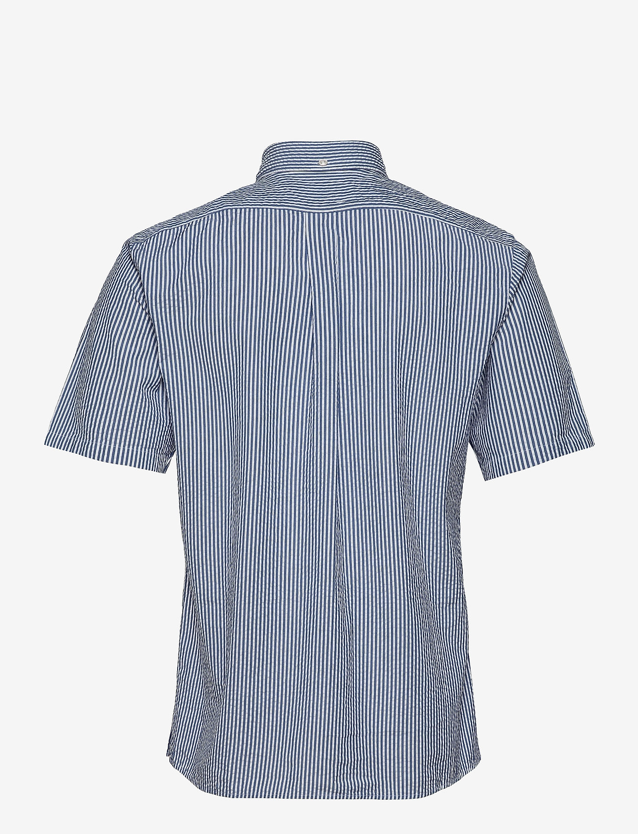 Eton - Navy Striped Seersucker Short Sleeve Popover Shirt - basic-hemden - blue - 1