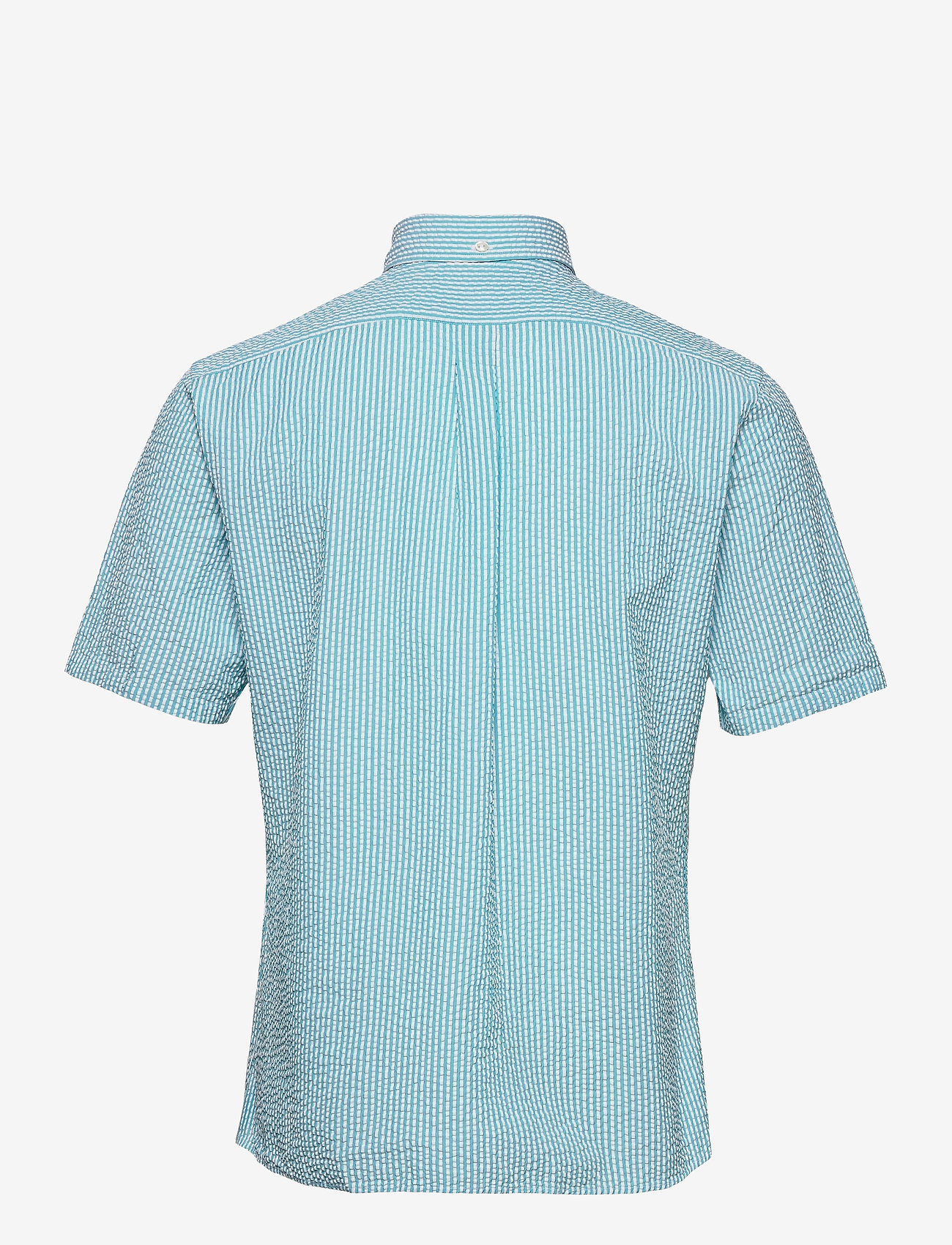 Eton - Navy Striped Seersucker Short Sleeve Popover Shirt - basic-hemden - green - 1