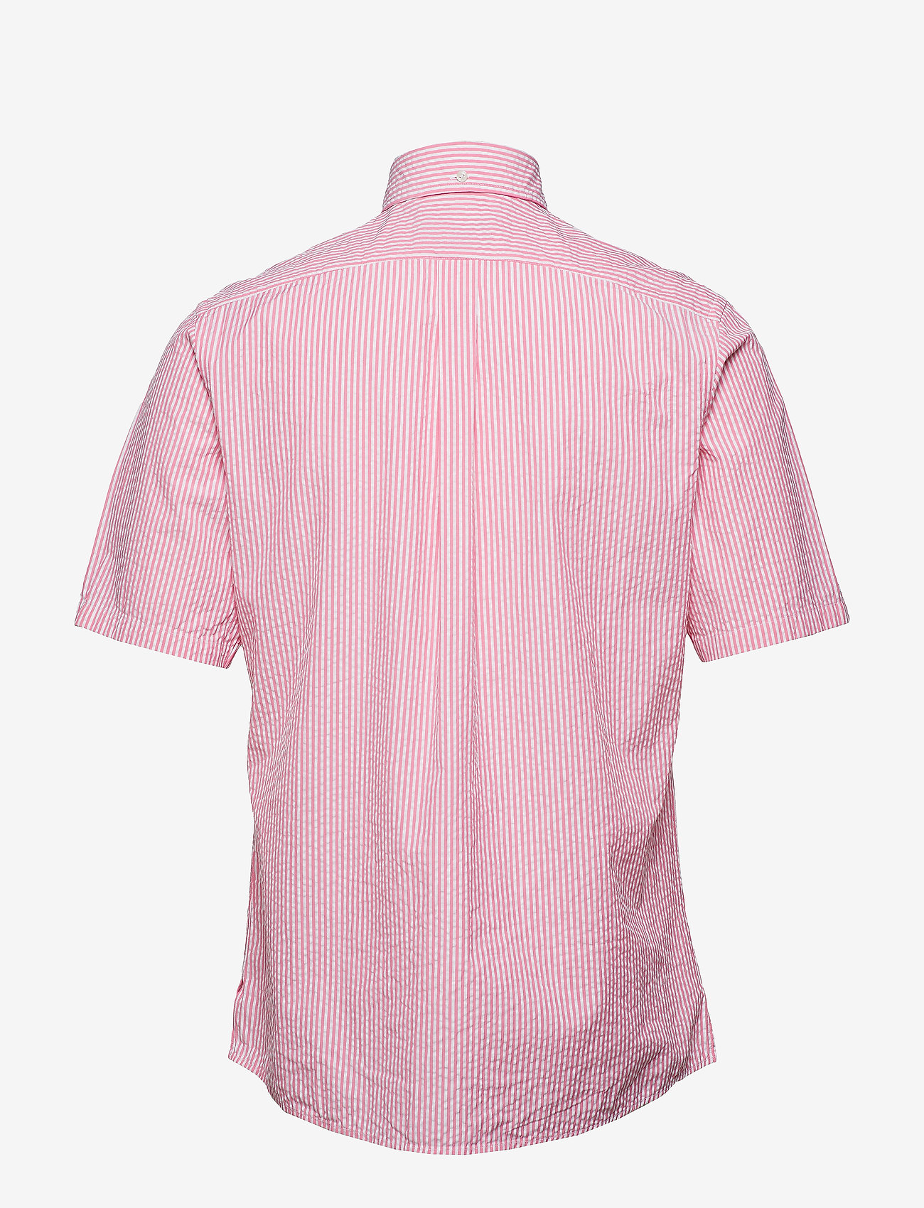 Eton - Navy Striped Seersucker Short Sleeve Popover Shirt - basic-hemden - pink/red - 1