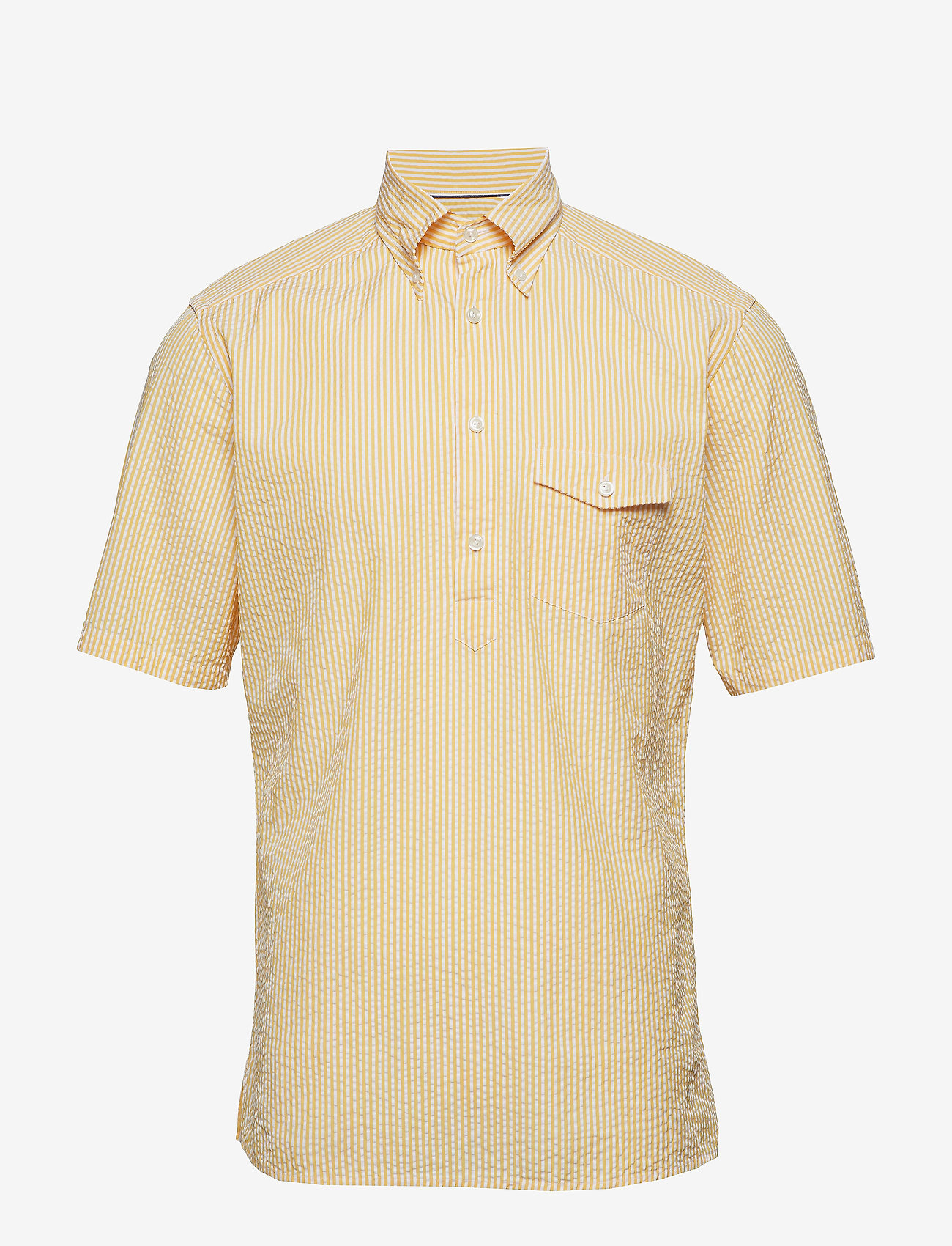 Eton - Navy Striped Seersucker Short Sleeve Popover Shirt - basic-hemden - yellow/orange - 0