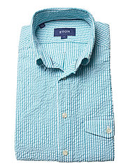 Eton - Navy Striped Seersucker Short Sleeve Popover Shirt - basic-hemden - green - 3