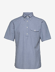 Eton - Navy Striped Seersucker Short Sleeve Popover Shirt - basic-hemden - blue - 0