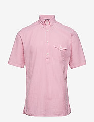 Navy Striped Seersucker Short Sleeve Popover Shirt - PINK/RED