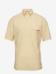 Navy Striped Seersucker Short Sleeve Popover Shirt - YELLOW/ORANGE