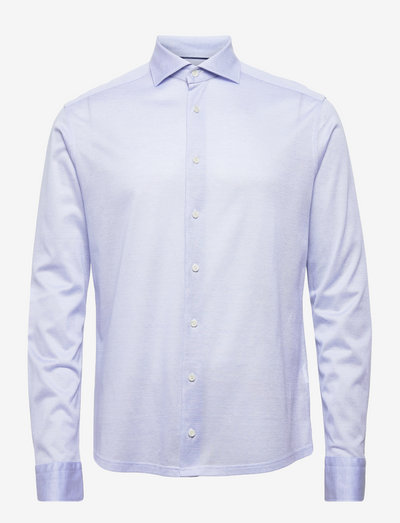 Men's shirt: Casual  Knit pique - hørskjorter - light blue