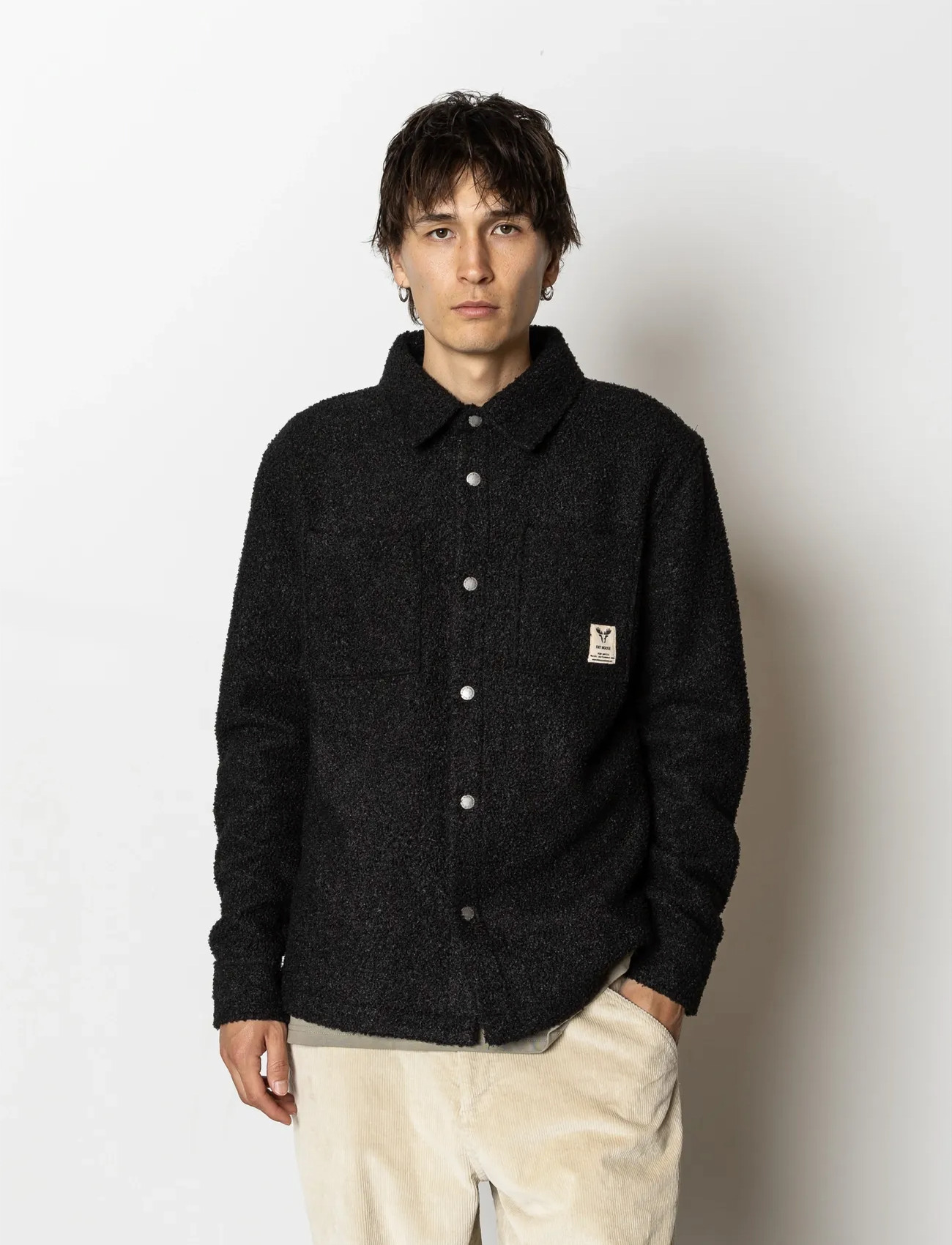 Fat Moose Ace Boucle Overshirt, M, Black, Overdele > Overtrøjer, Herre