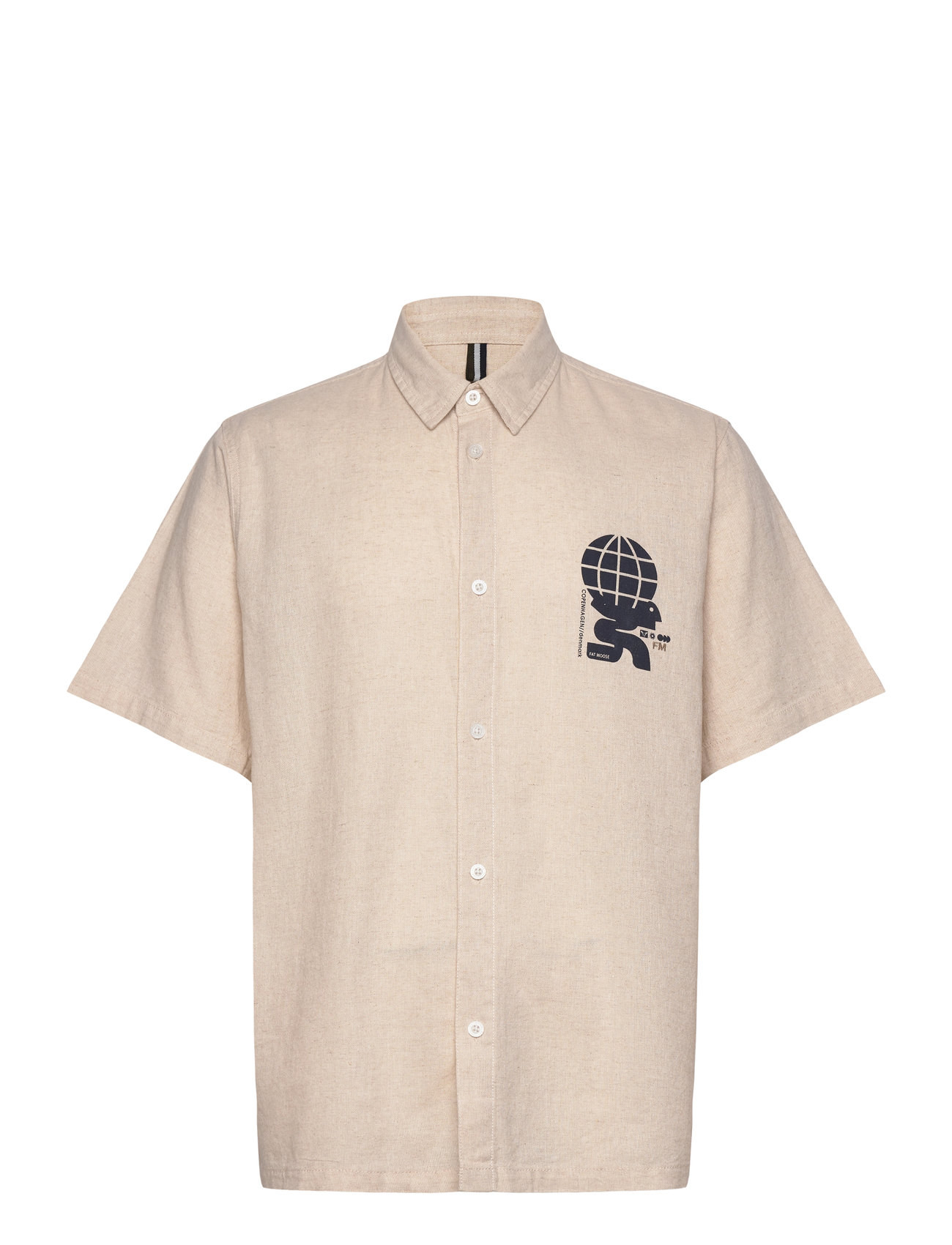 FAT MOOSE Ian Baumwolle Linen Shirt Ss Beige - XL - Herren