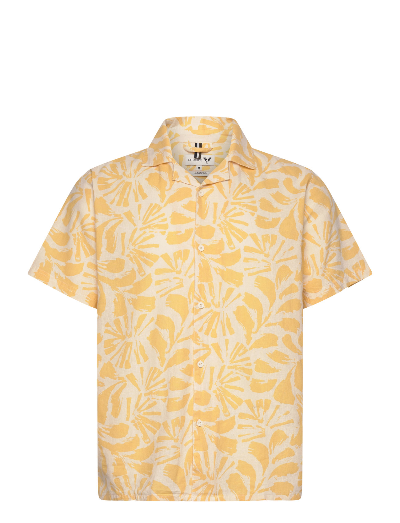 FAT MOOSE Zane Baumwolle Linen Shirt Ss Gelb - S - Herren
