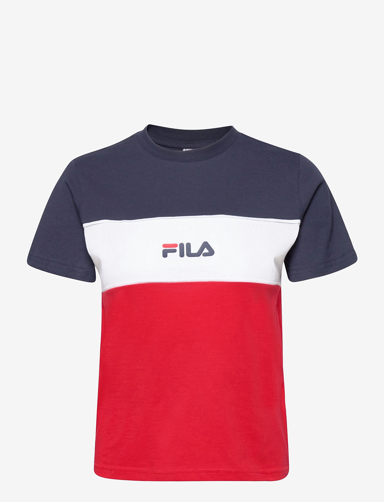 red black and white fila shirt