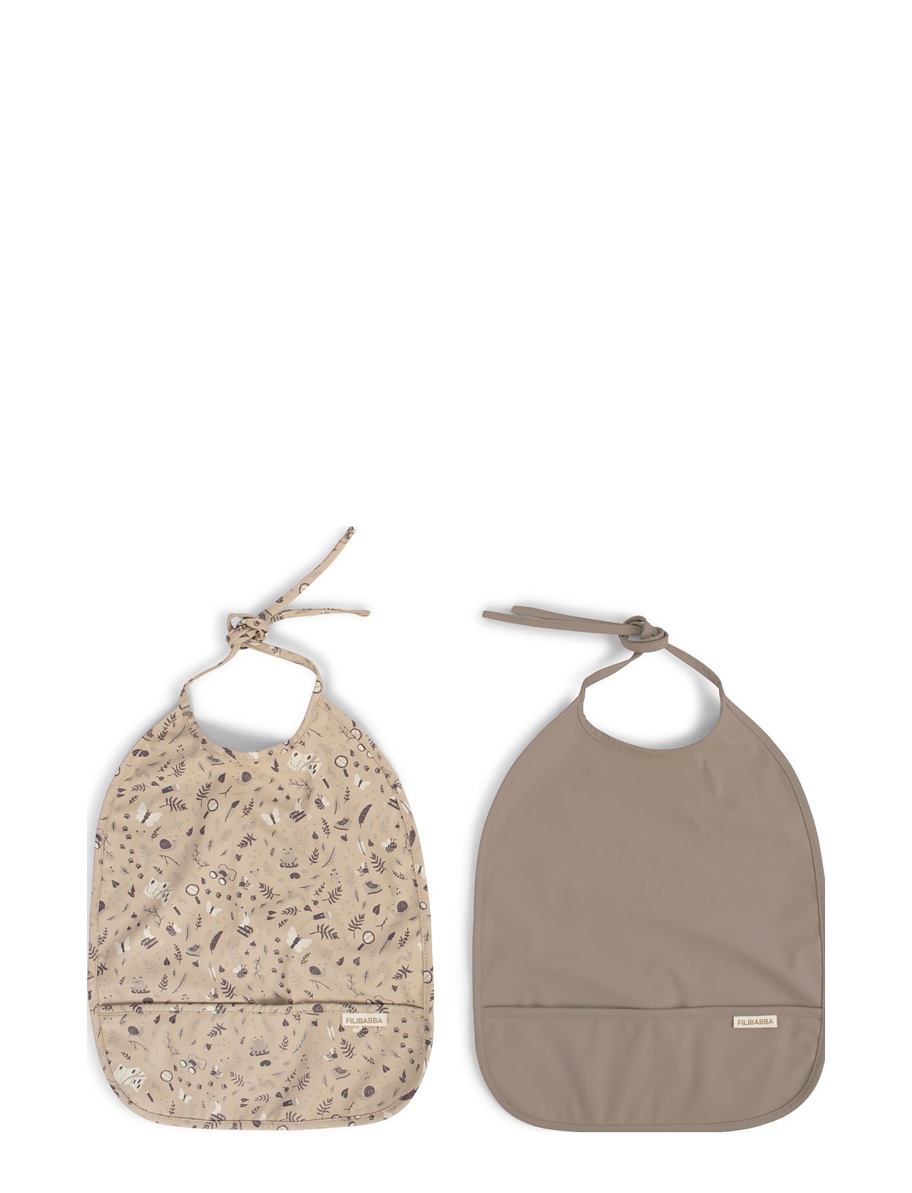 Bib With Ties 2-Pack - Little Wonders + Warm Grey Beige Filibabba
