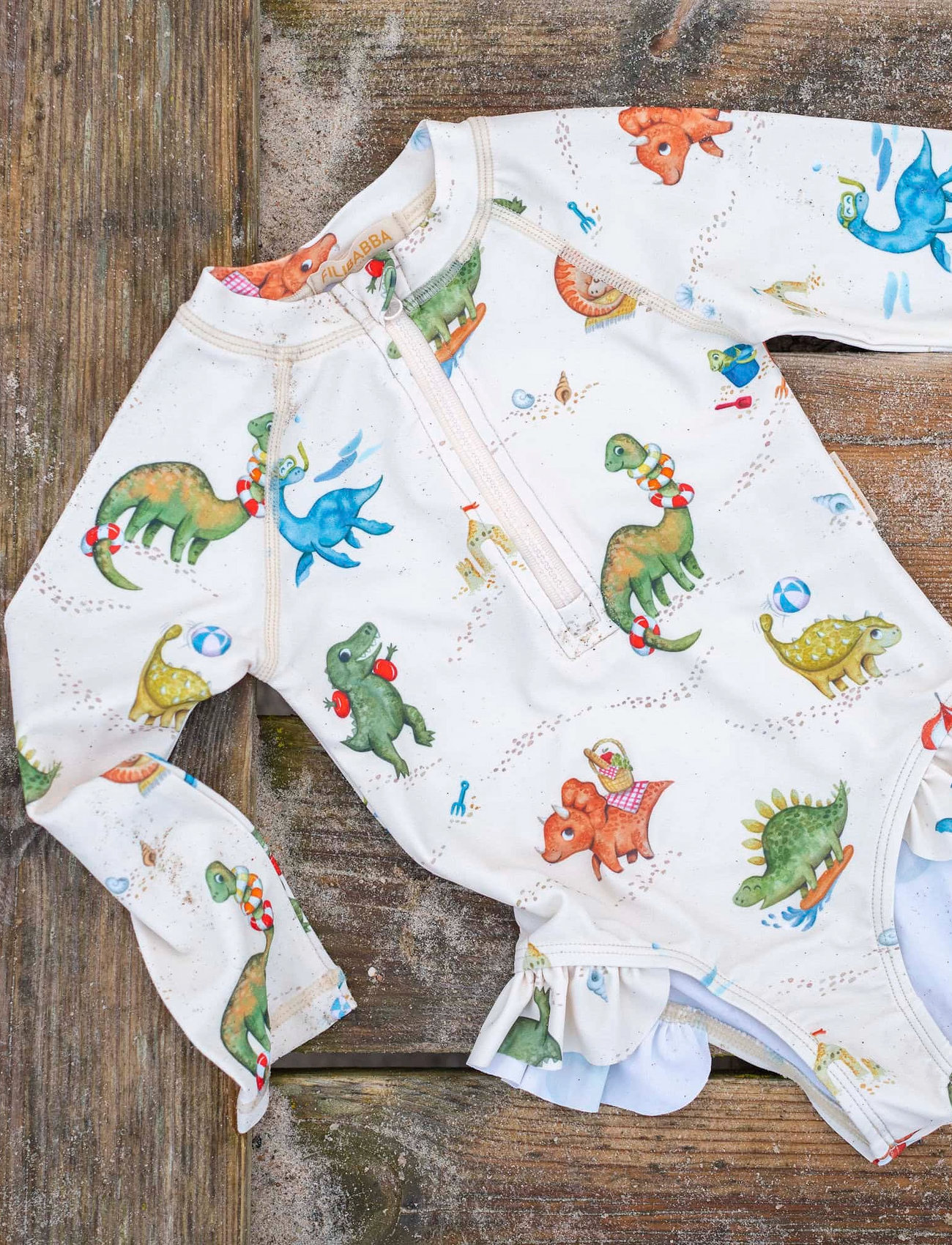 Filibabba Vilje – Uv-Dragt 1-2 År – Dino Beach, 1-2Y, Cream, Badetøj > Badedragter, Børn