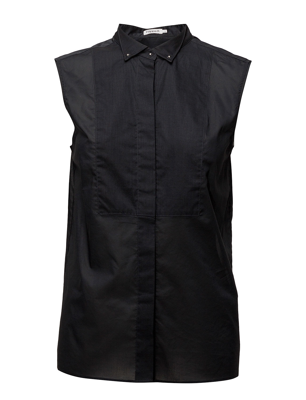 Filippa K Tuxedo Sleeveless Shirt Overhemd Met Korte Mouwen Zwart filippa k kopen in de aanbieding