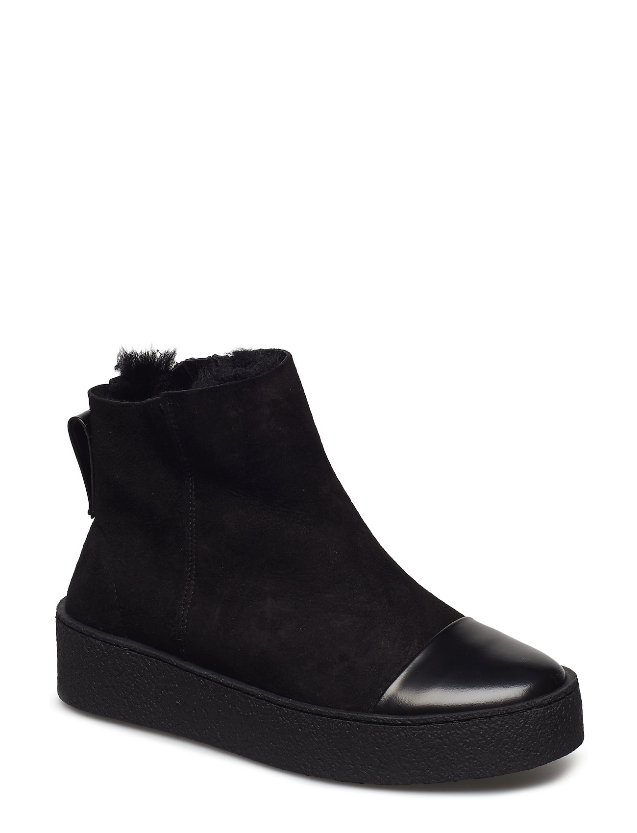 Filippa K Bonny Shearling Boot Gevoerde Enkellaars Lage Hak Zwart filippa k kopen in de aanbieding